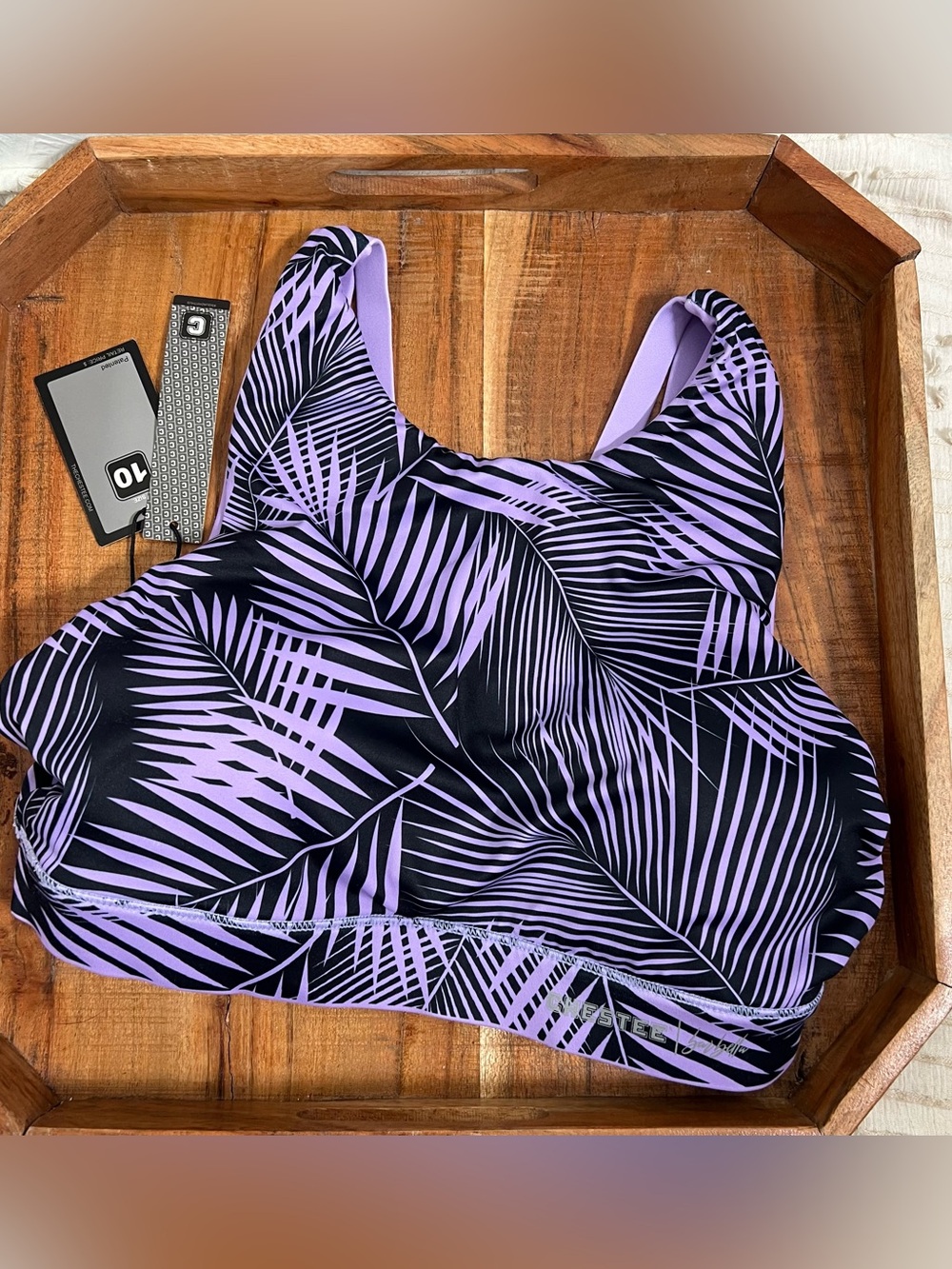 The Chestee Black and Purple Leaf Sports Bra Size 10